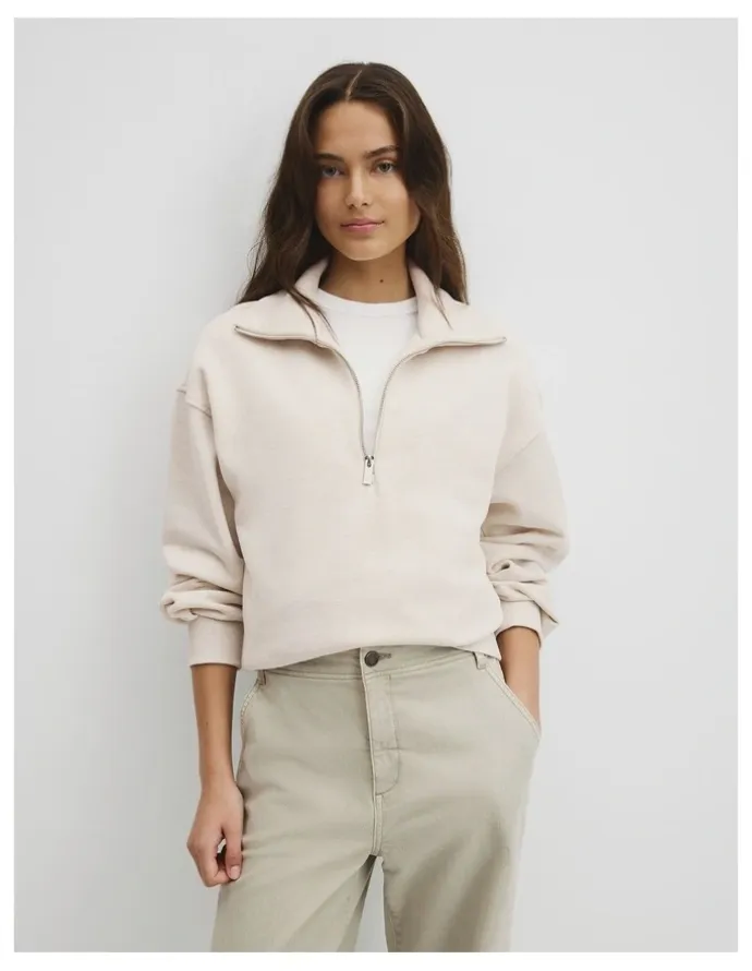 Country Road Australian Cotton Funnel Neck Sweat in Almond Marle