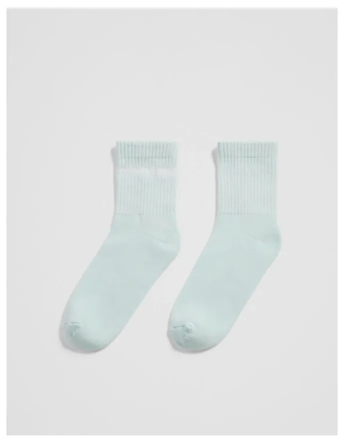 Country Road Australian Cotton Blend Cr Sport Quarter Crew Sock in Light Turquoise
