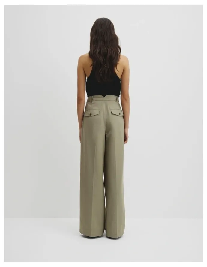 Country Road Cotton Blend Pleat Front Pant in Thyme