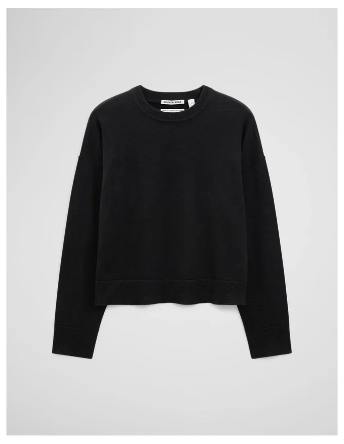 Country Road Cotton Linen Crew Neck Knit in Black