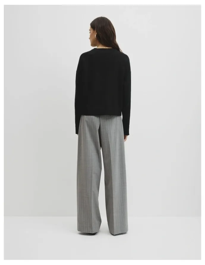 Country Road Cotton Linen Crew Neck Knit in Black