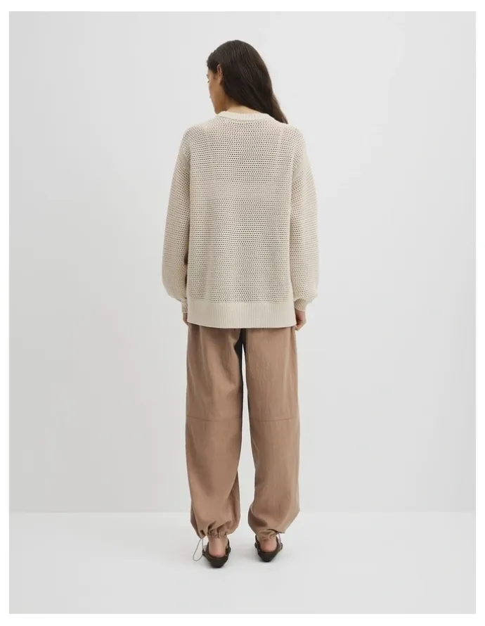 Country Road Longsleeve Relaxed Crochet Knit in Almond