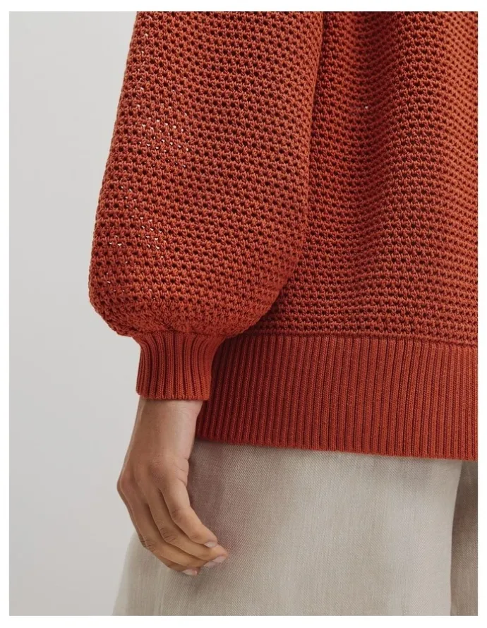 Country Road Longsleeve Relaxed Crochet Knit in Sienna