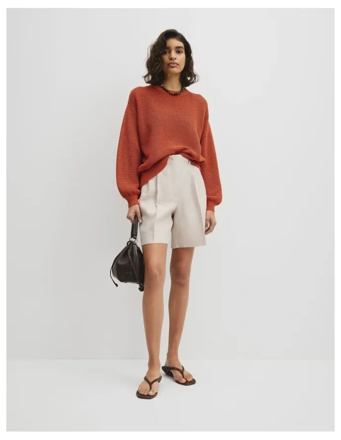 Country Road Longsleeve Relaxed Crochet Knit in Sienna