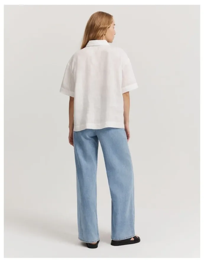 Country Road Organically Grown Linen Short Sleeve Shirt in White