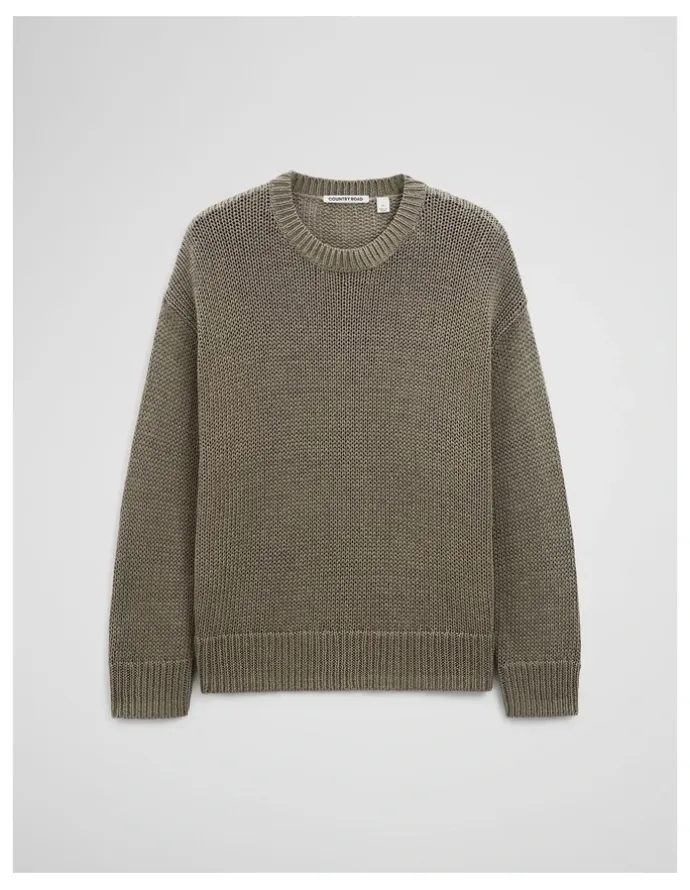 Country Road Organically Grown Cotton Tape Yarn Sweater in Thyme
