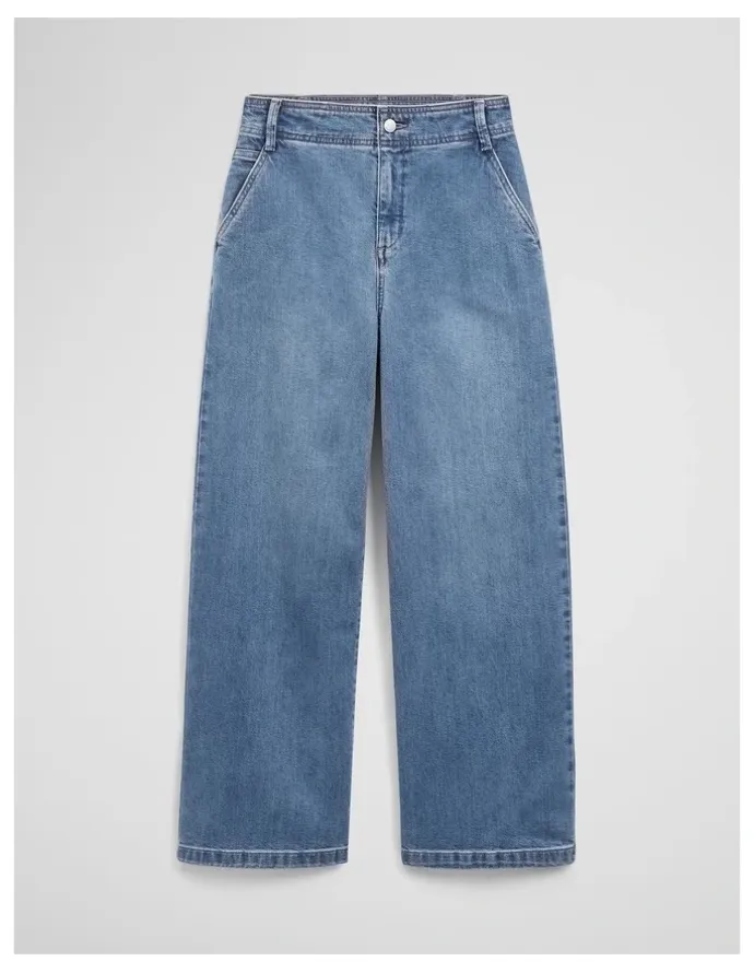 Country Road Refined High Rise Wide Leg Jean in Mid Blue Wash
