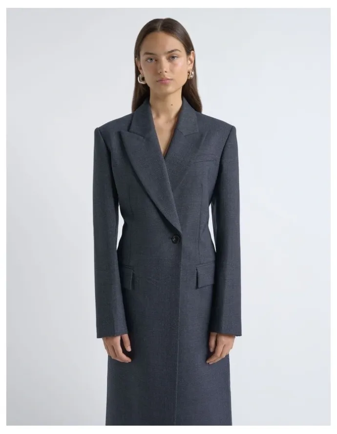 Cue Check Single Breasted Coat