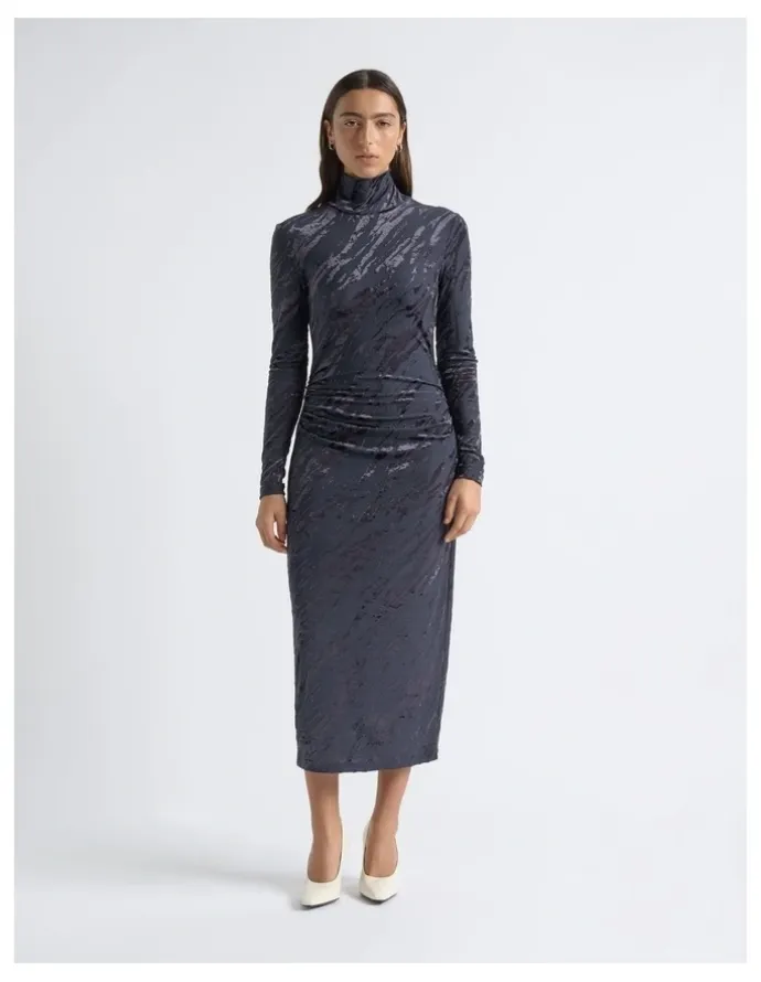 Cue Flocked Long Sleeve Midi Dress