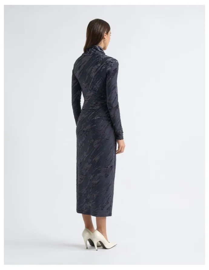 Cue Flocked Long Sleeve Midi Dress