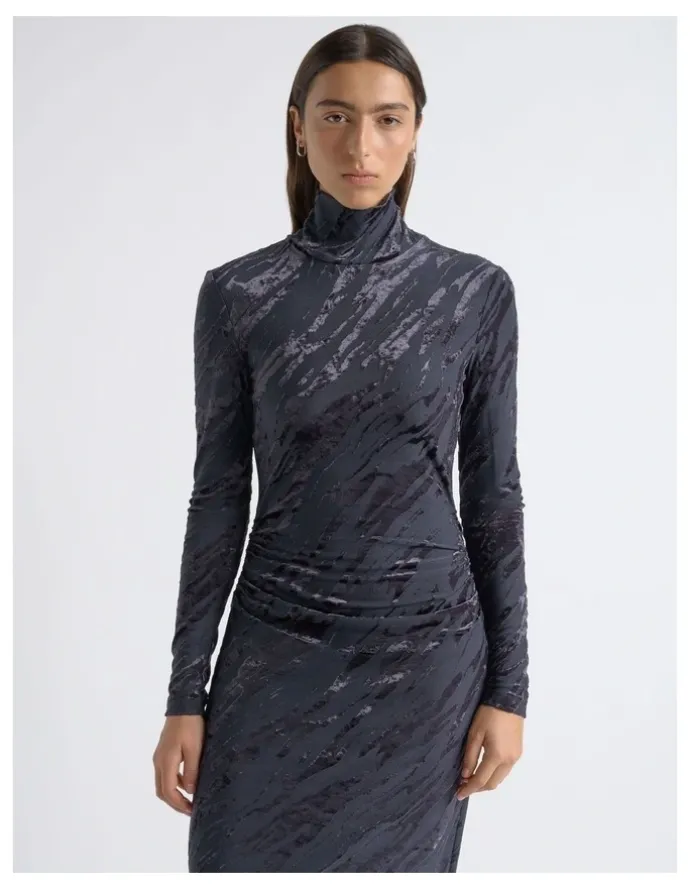 Cue Flocked Long Sleeve Midi Dress