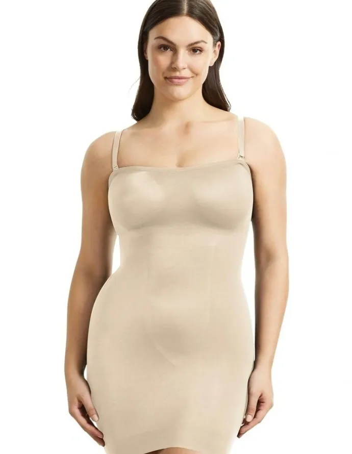 Cupid Shapewear Sleek Essentials Convertible-to-Strapless Shaper Slip in Warm Beige