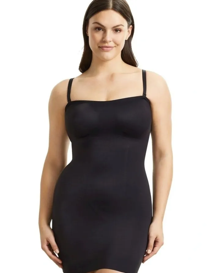 Cupid Shapewear Sleek Essentials Convertible-to-Strapless Shaper Slip in Black