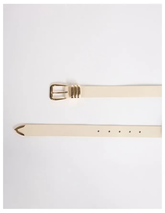 David Lawrence Essie Leather Belt in Bone/Gold
