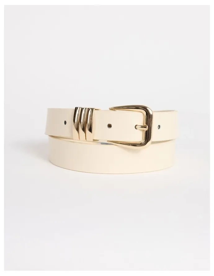 David Lawrence Essie Leather Belt in Bone/Gold