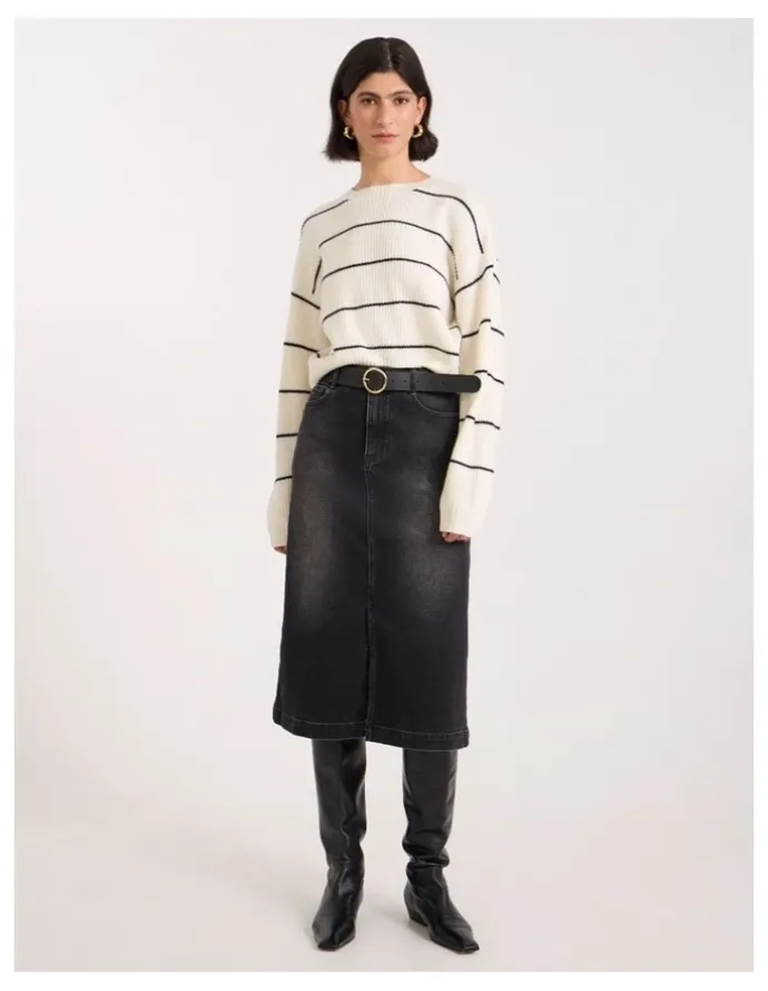 David Lawrence Hannah Denim Midi Skirt in Washed Black