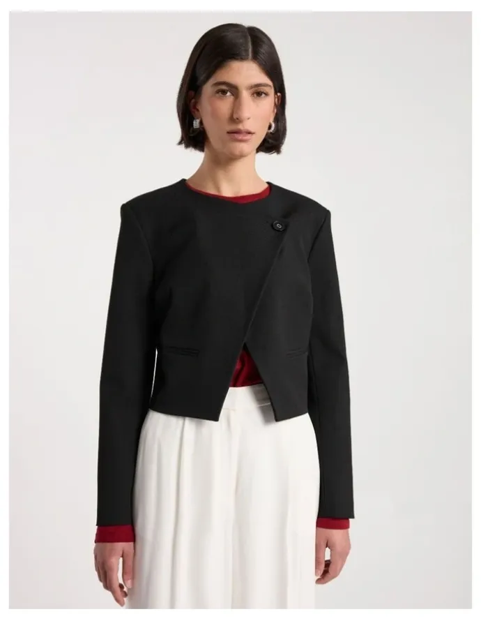 David Lawrence Jaz in Crop Jacket in Black
