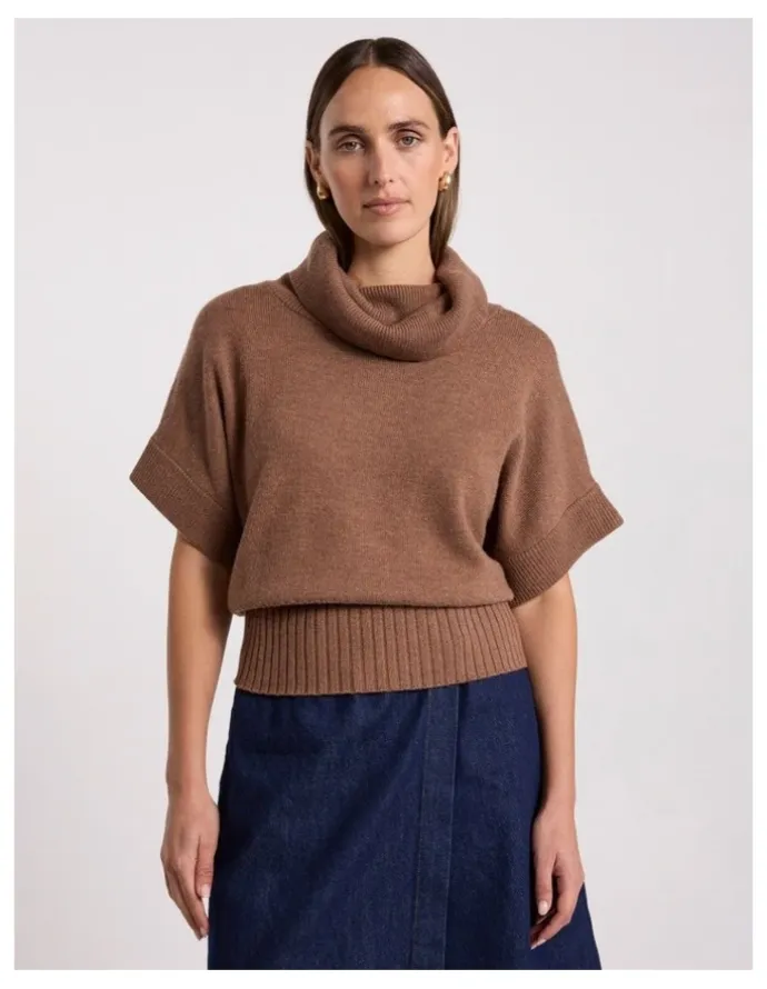 David Lawrence Roll Neck Gilet in Nutmeg