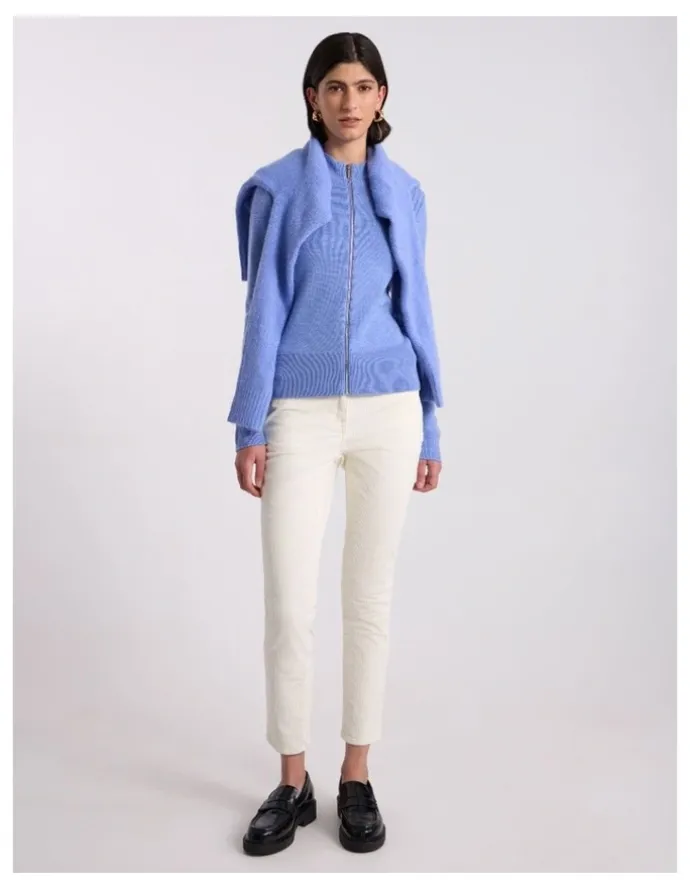 David Lawrence Zip Thru Merino Cardi in Periwinkle Melange