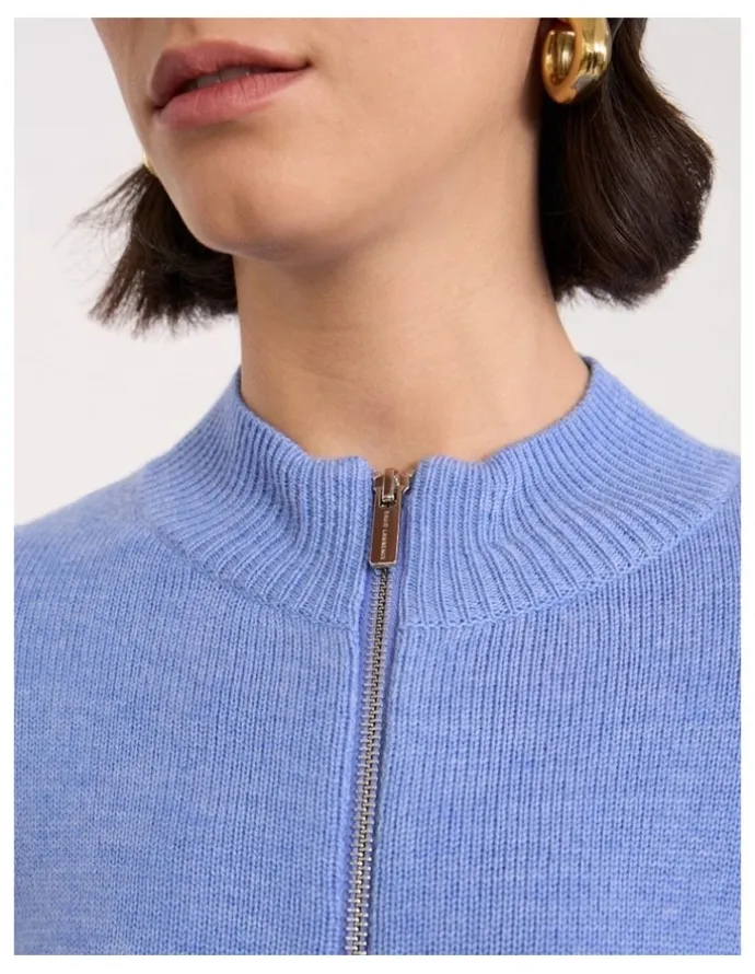 David Lawrence Zip Thru Merino Cardi in Periwinkle Melange