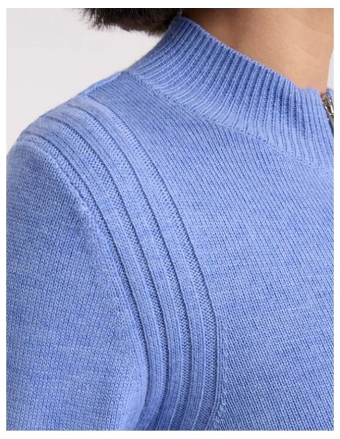 David Lawrence Zip Thru Merino Cardi in Periwinkle Melange