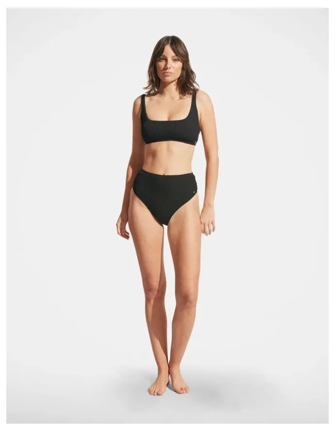 DECJUBA Crinkle Bikini Top in Black