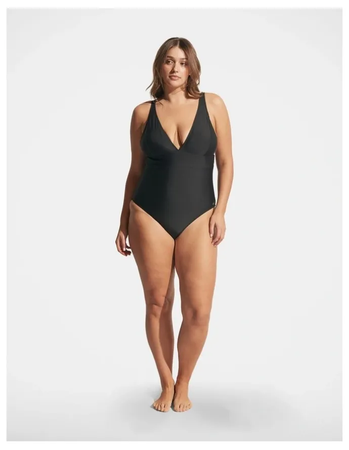 DECJUBA Matte V Neck One Piece in Black