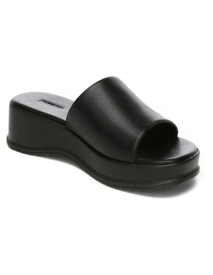 Ever AU Fiona Leather Platform Slides in Black