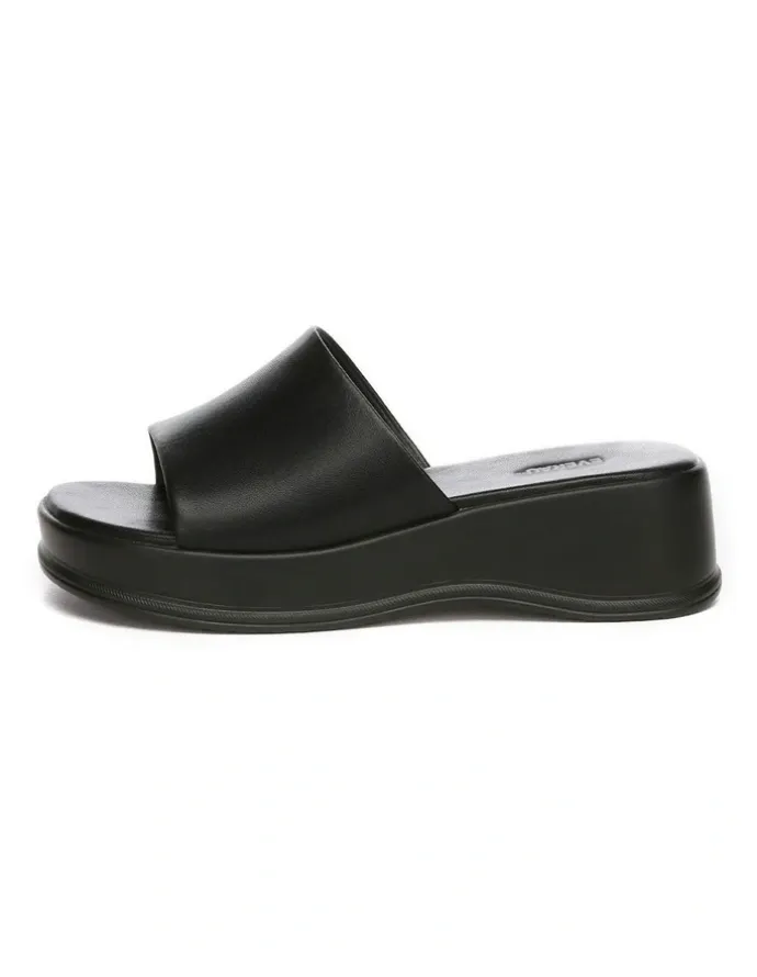 Ever AU Fiona Leather Platform Slides in Black