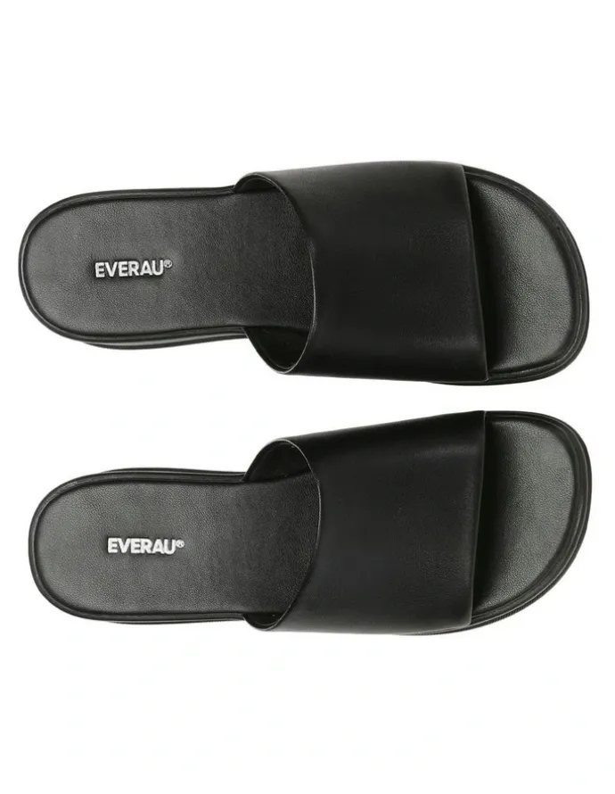 Ever AU Fiona Leather Platform Slides in Black