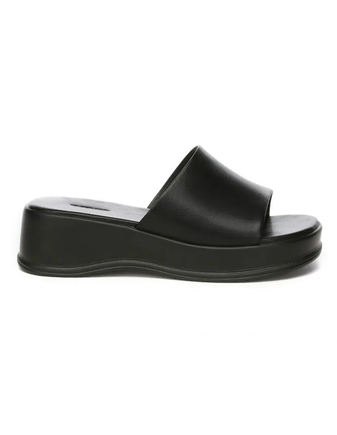 Ever AU Fiona Leather Platform Slides in Black