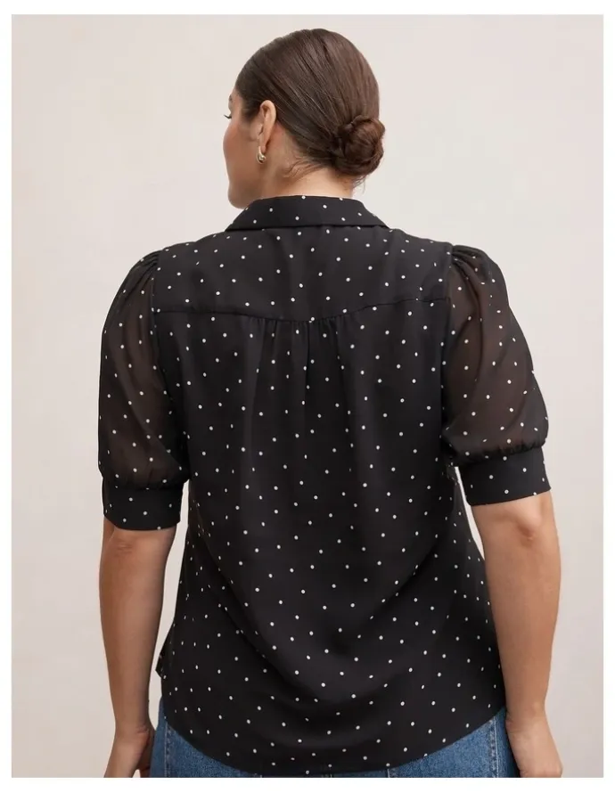 Forever New Curve Faye Short Sleeves Blouse in Black