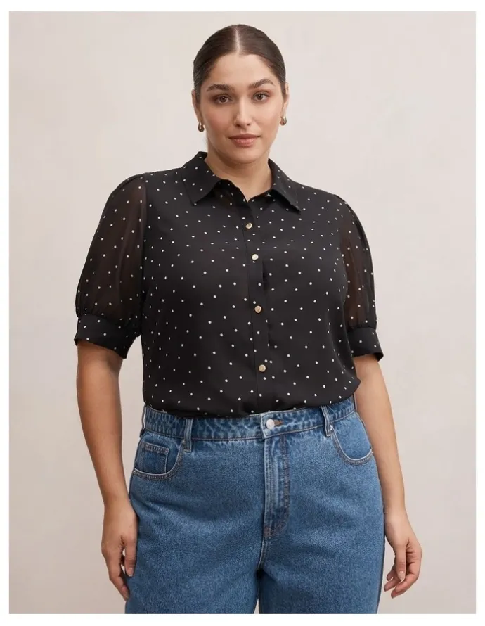 Forever New Curve Faye Short Sleeves Blouse in Black