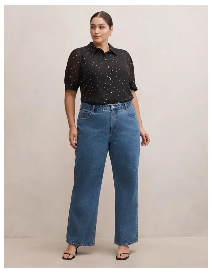 Forever New Curve Faye Short Sleeves Blouse in Black