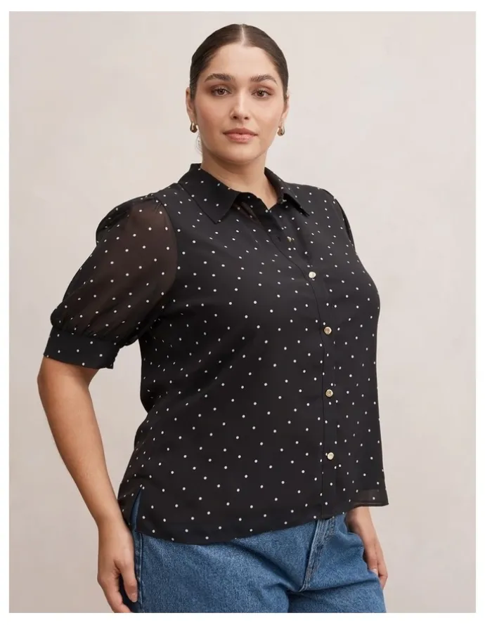 Forever New Curve Faye Short Sleeves Blouse in Black