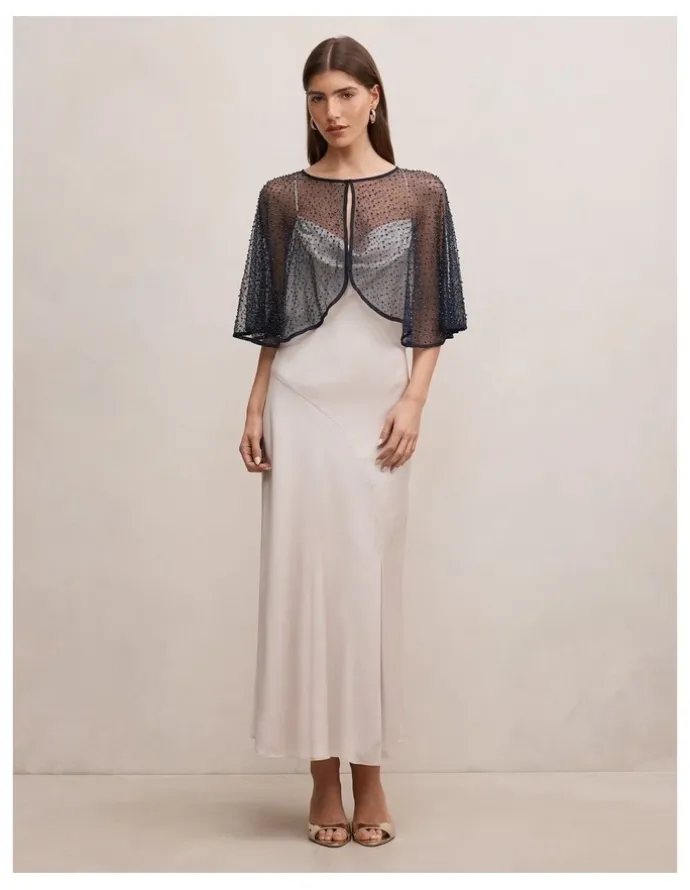Forever New Eloise Bead Cape in Navy