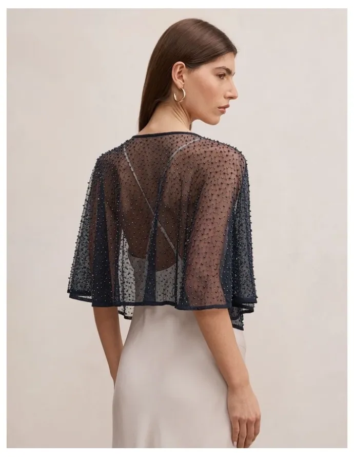 Forever New Eloise Bead Cape in Navy
