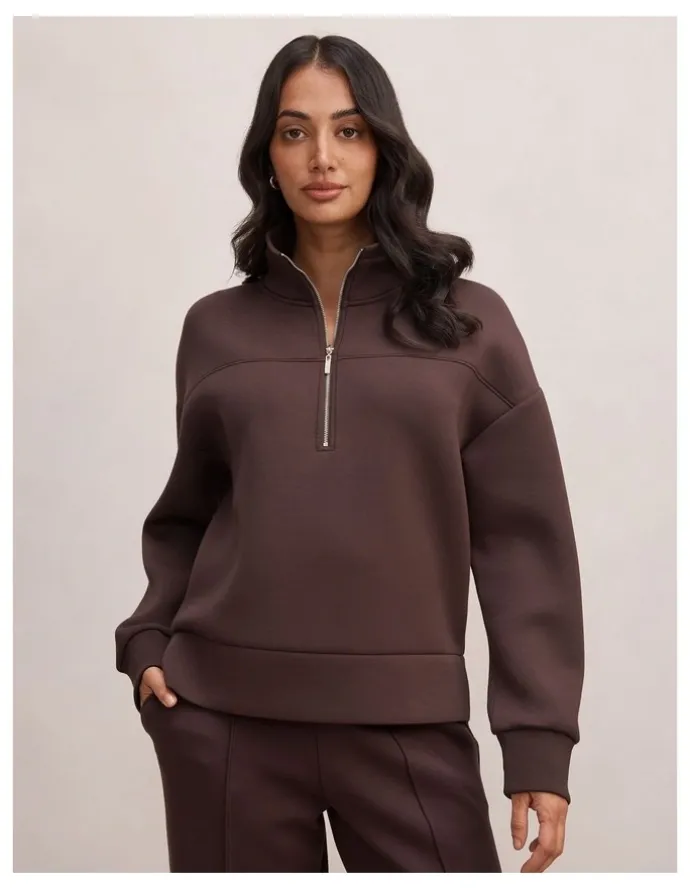 Forever New Hailey Ribbed Detail Lounge Jumper in Chocolate
