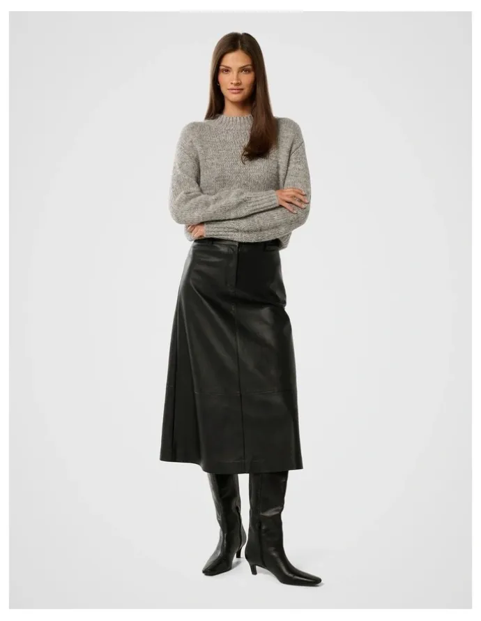Forever New Jaelyn Vegan Leather Midi Skirt in Black