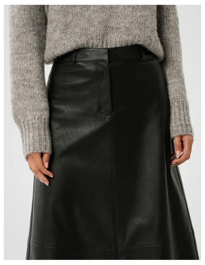 Forever New Jaelyn Vegan Leather Midi Skirt in Black