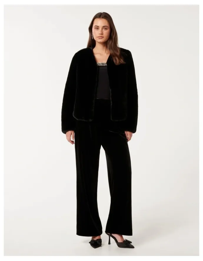 Forever New Lana Faux Fur Coat in Black