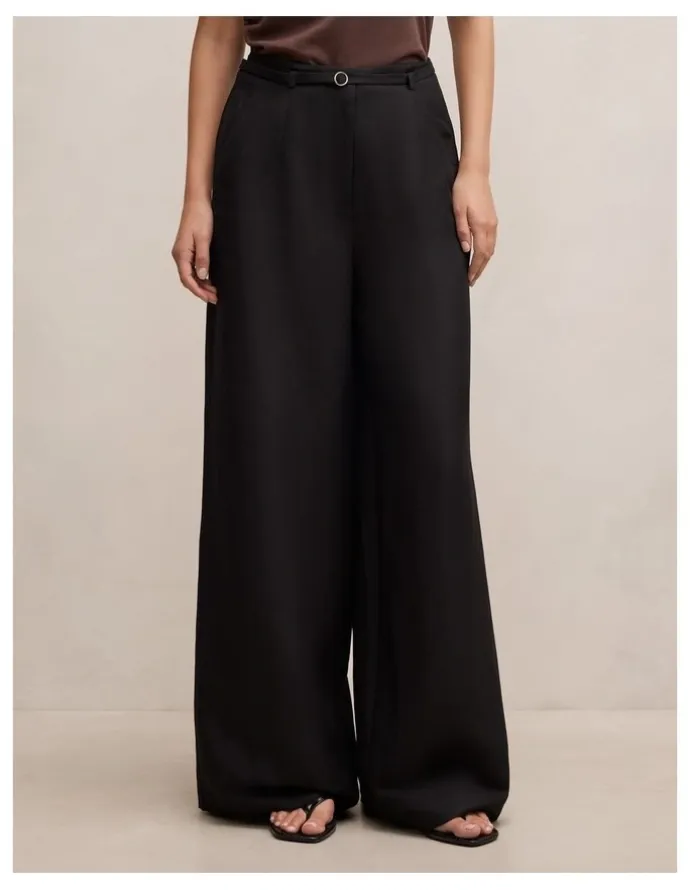 Forever New Matilda Linen Blend Wide Leg Pants in Black