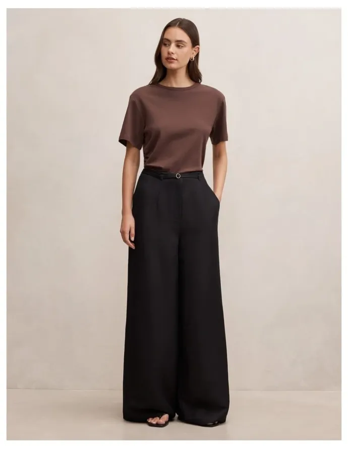 Forever New Matilda Linen Blend Wide Leg Pants in Black