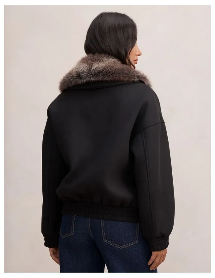 Forever New Megan Faux Fur Collared Jacket in Black