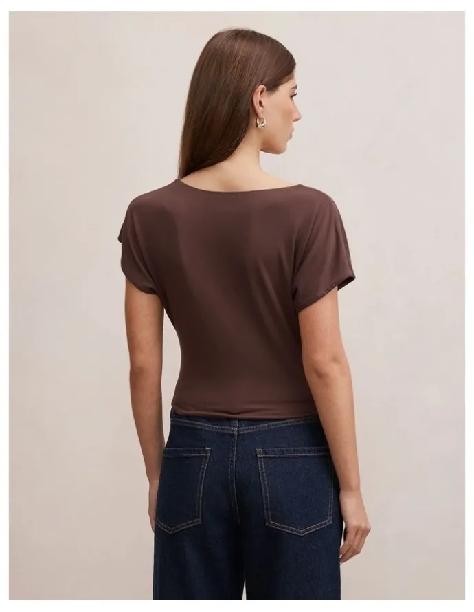 Forever New Phoebe Draped Cowl Neck Top in Brown