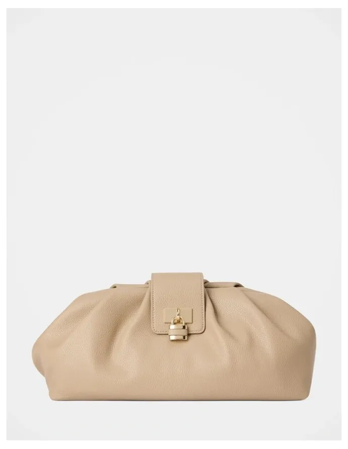 Forever New Portia Padlock Soft Clutch in Cream