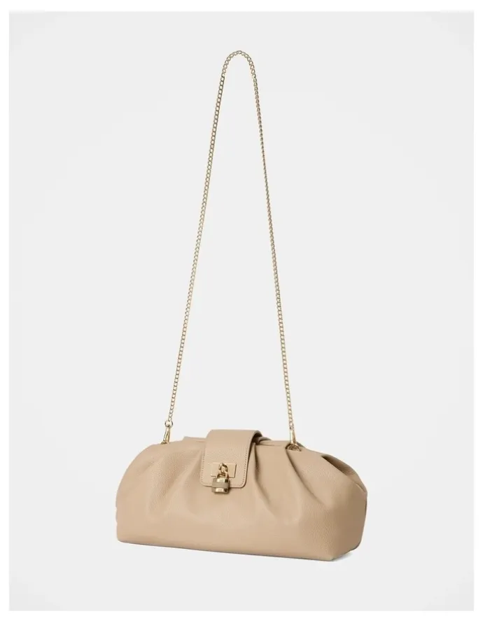Forever New Portia Padlock Soft Clutch in Cream