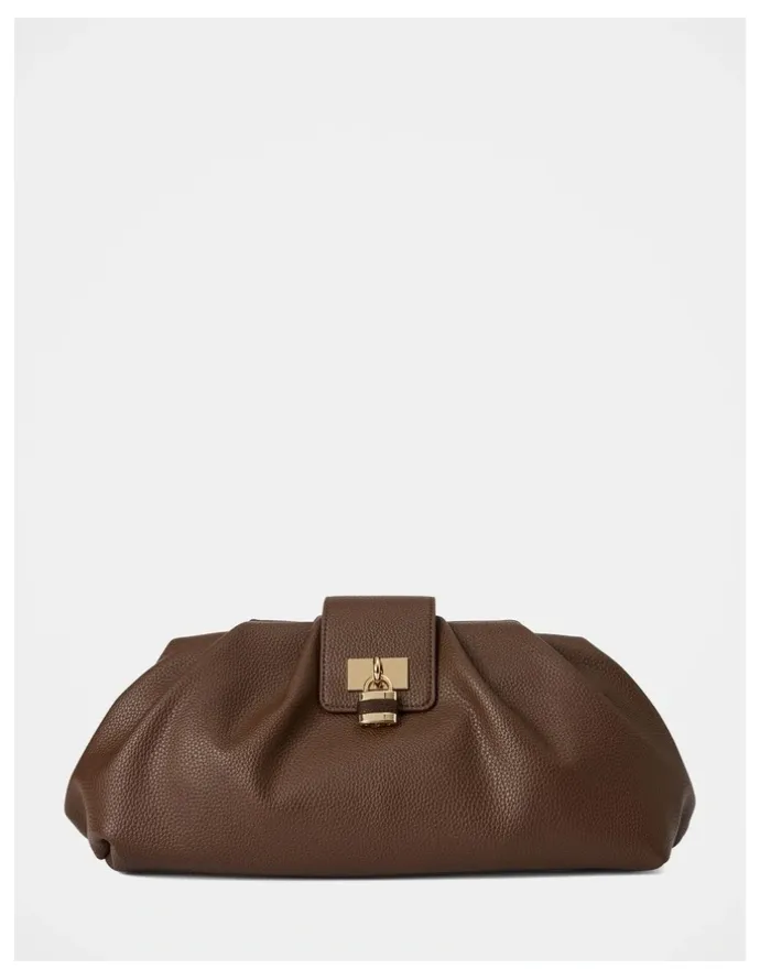 Forever New Portia Padlock Soft Clutch in Chocolate