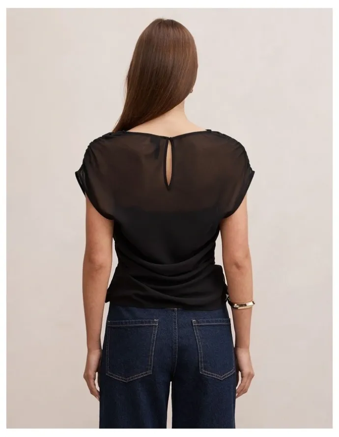 Forever New Remy Sheer Mixed Top in Black