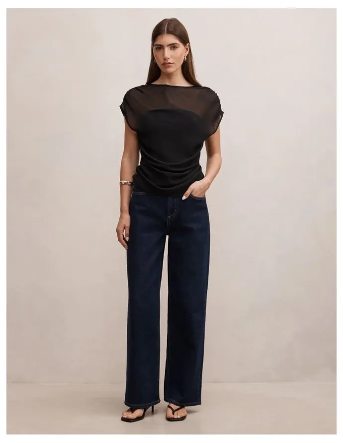 Forever New Remy Sheer Mixed Top in Black